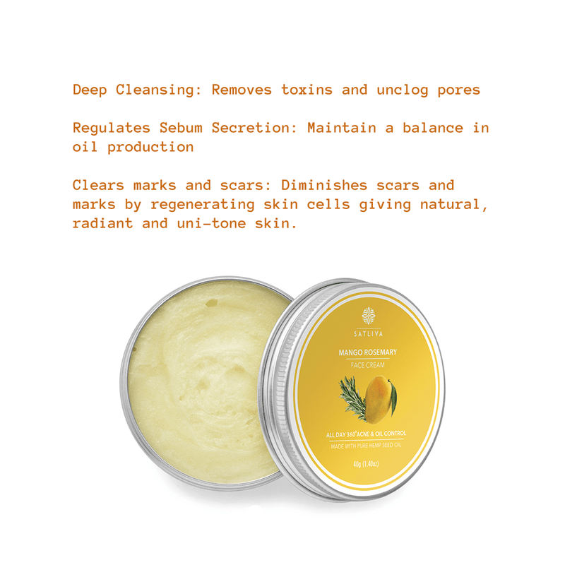 Mango Rosemary Face Cream - Controls oil secretion, reduces acne scars, wrinkles & fine lines