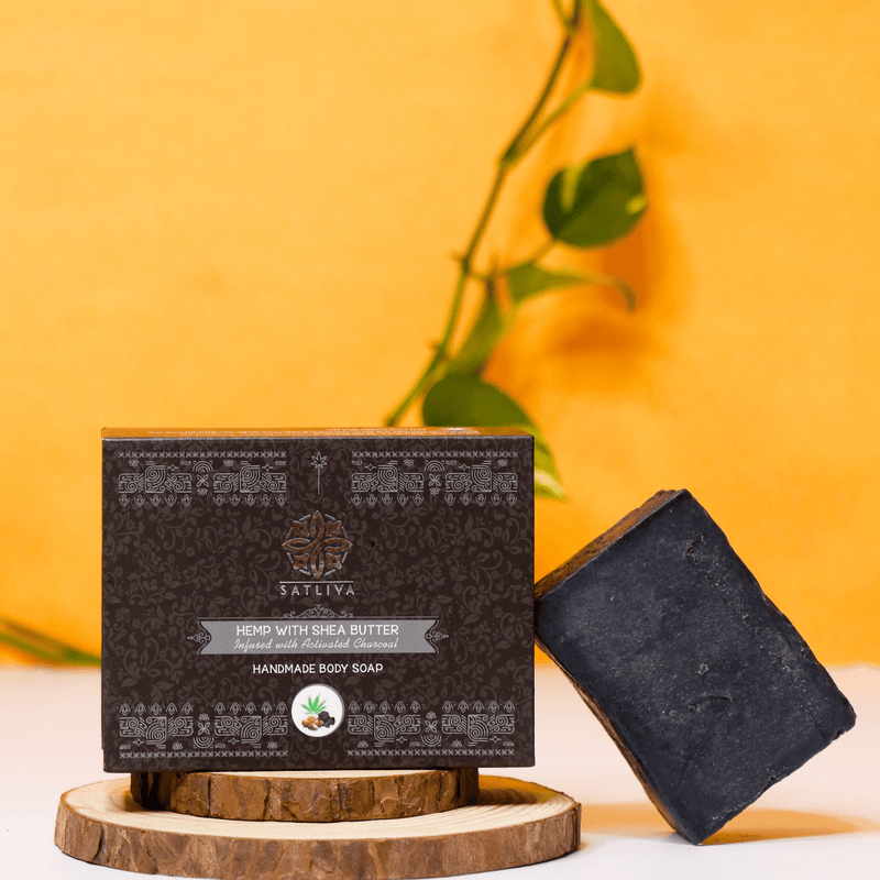 Hemp with Shea Butter and Activated Charcoal Body Soap Bar - Reduces acne, blackheads & removes dead cells